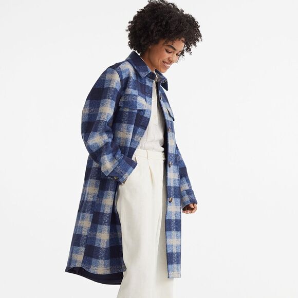 H&M Coat Shacket Long Jacket Plaid New - Picture 3 of 11